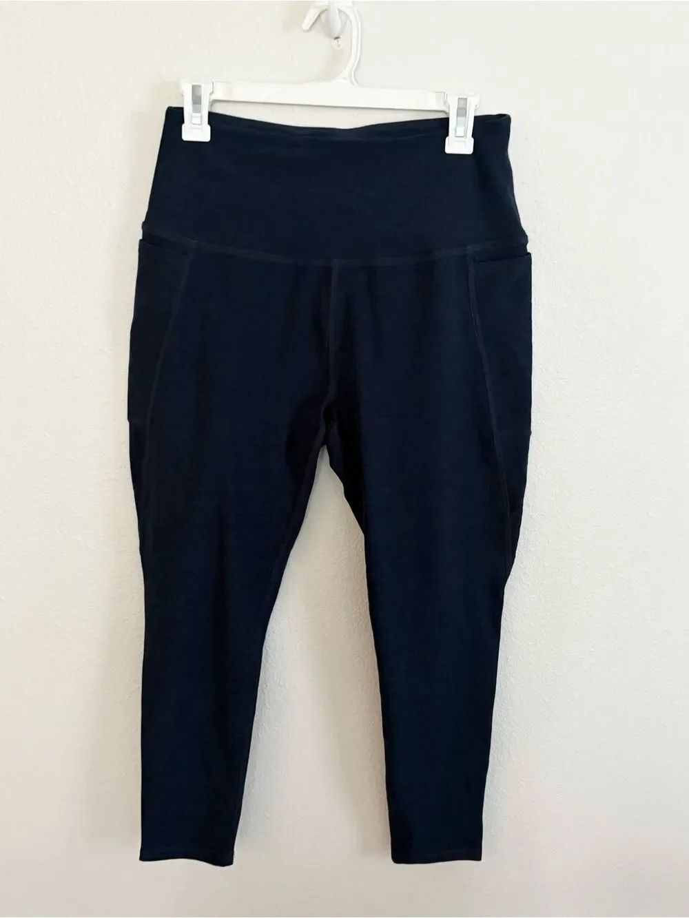 Beyond Yoga Womens Navy Blue Space Dye High Waisted Pocket Leggings Crop Size 1X